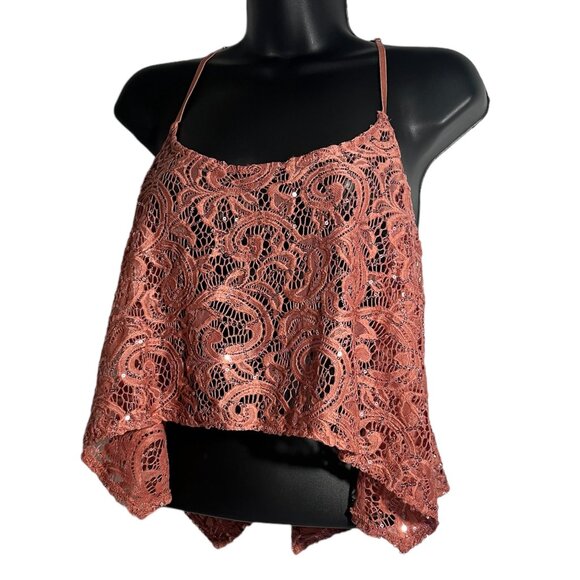 Intimately Free People Best Idea Cami Tank Sz S Rose Pink Sequin Knit Sheer Cami - Picture 4 of 13